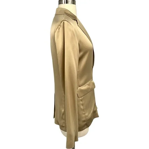 Nili Lotan Sophia Charmeuse Blazer Gold 100% Silk One Button Jacket Size 0 - Picture 7 of 13